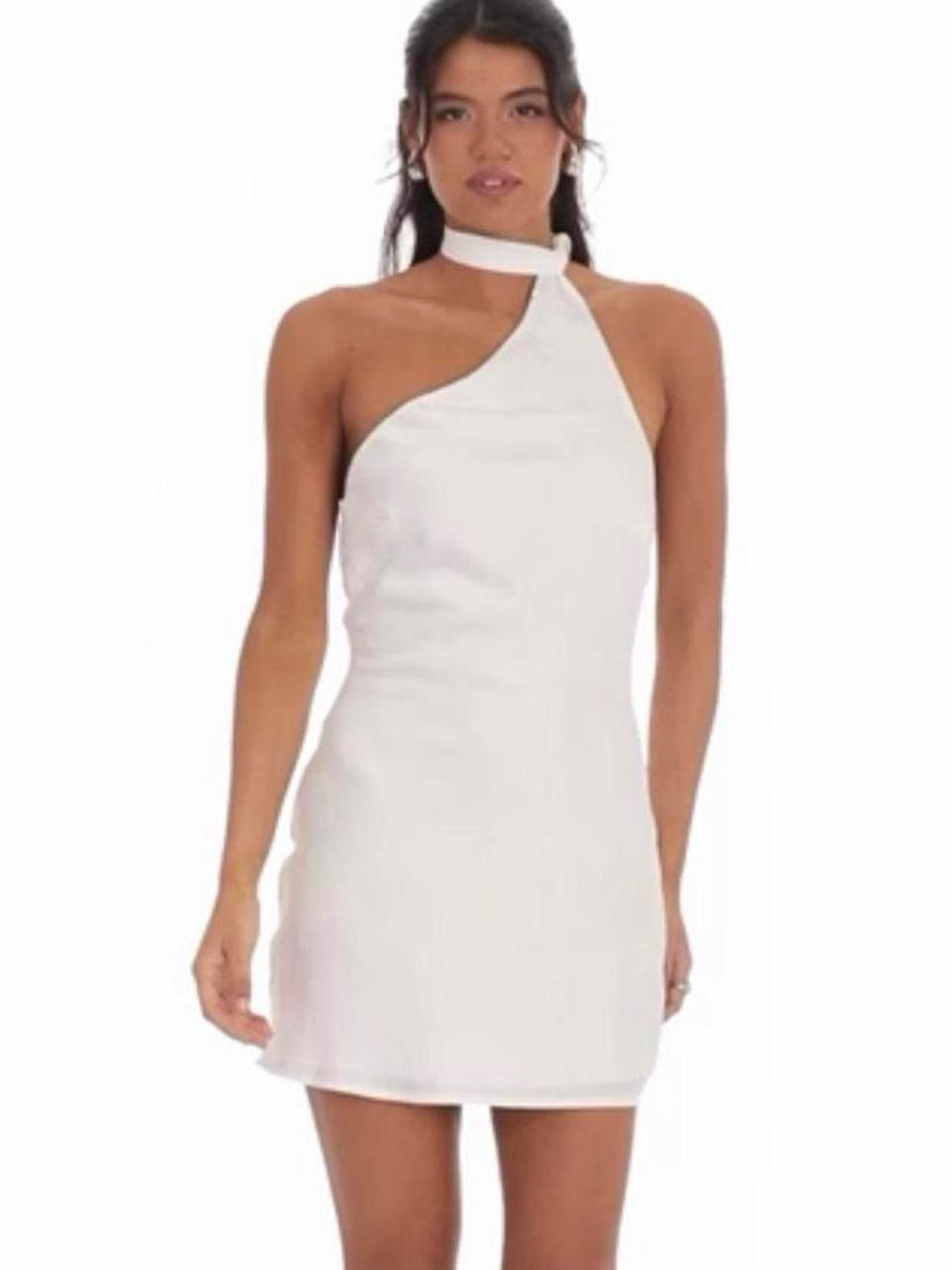Lucy In The Sky White One-Shoulder Choker Mini Dress
